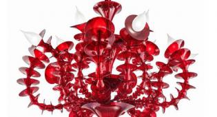 Lustre trompette rouge en verre de Murano